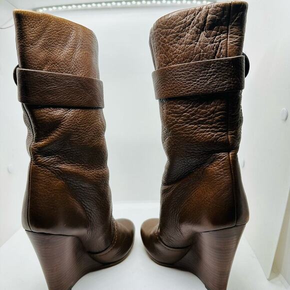 Chloe Prince Brown Mid Wedge Heel Leather Calf Boot Size 6 - Picture 9 of 14